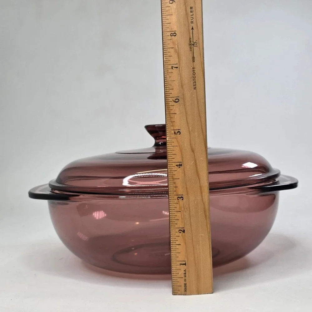 Pyrex Visions Cranberry Glass Casserole Dish with Lid Round Baker V-2.5-B